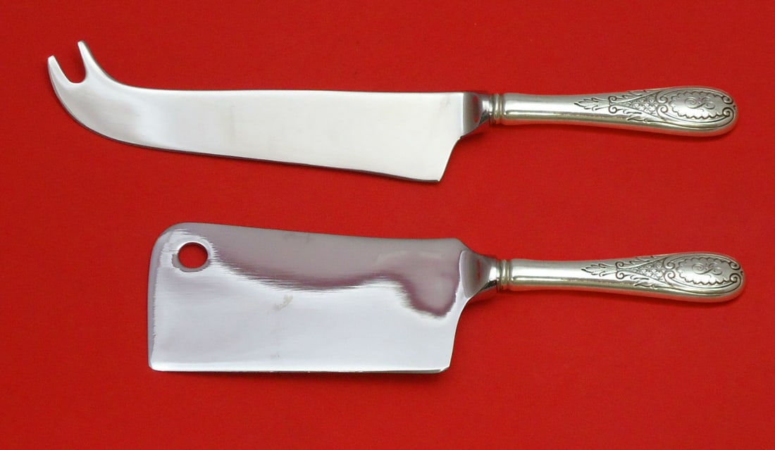 Tuttle Windsor Castle Sterling Silver 2 Piece Cheese Hostess Set HHWS: Tuttle Windsor Castle Sterling Silver 2 Piece Cheese Hostess Set HHWS A two-piece Windsor Castle by Tuttle hostess cheese serving set in sterling silver with custom-made hollow handles and stainless s