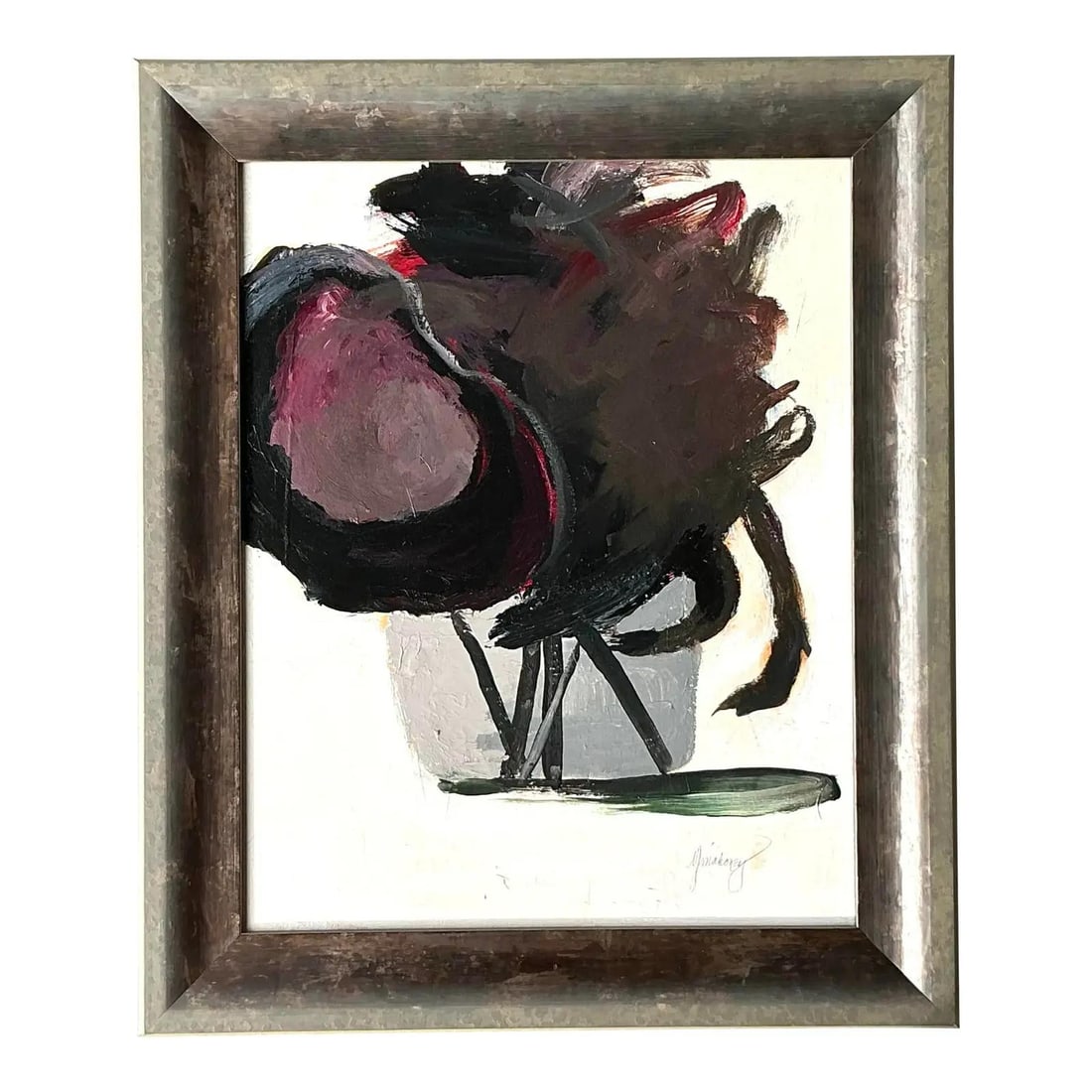 Vintage Boho Abstract Floral Canvas Artwork 21x25 Eggplant (1 of 8)