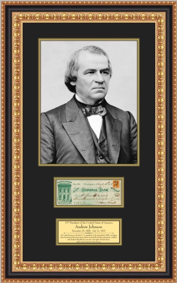 Andrew Johnson Framed Display With Facsimile Signed Check and Portrait (1 of 4)