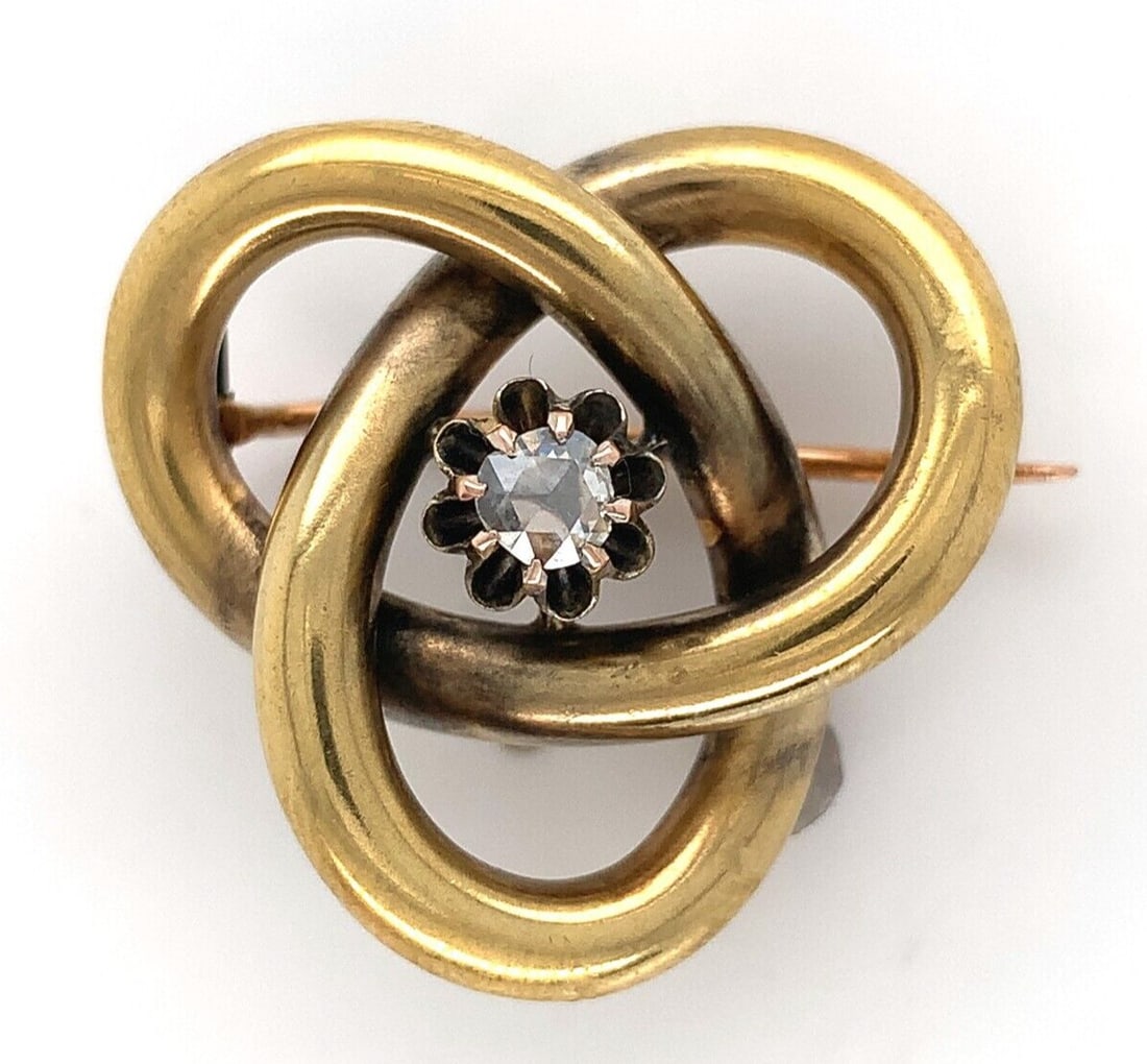 14k Gold Georgian Rose Cut Diamond Pin Tri-Circle Knot GIA Certified (1 of 6)
