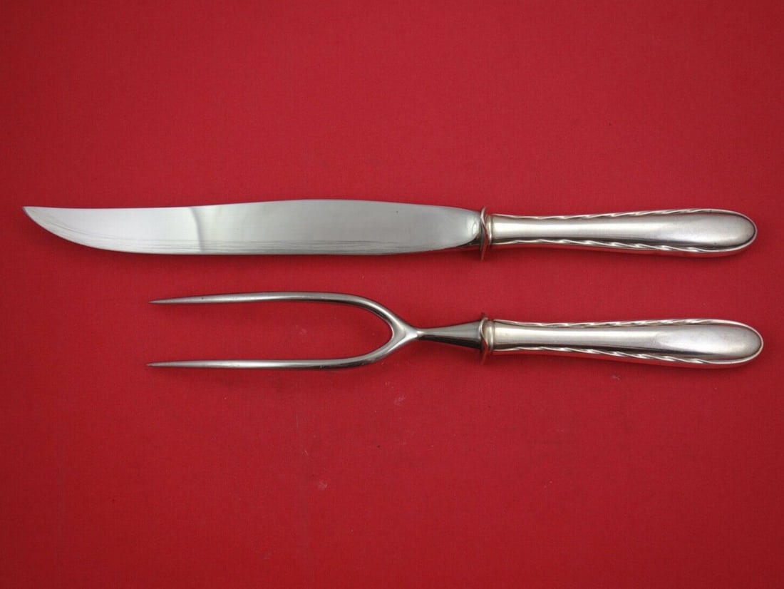 Towle Sterling Silver Flutes 2-Piece Carving Set Knife 13 Fork 11 1/8 (1 of 2)