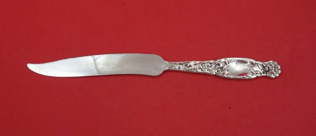 Sterling Silver Citrus Knife Heraldic Pattern by Whiting 8 Inch Serrated Blade: Sterling Silver Citrus Knife Heraldic Pattern by Whiting 8 Inch Serrated Blade This is a Heraldic pattern citrus knife by Whiting, crafted from sterling silver with a flat handle and a serrated blade.