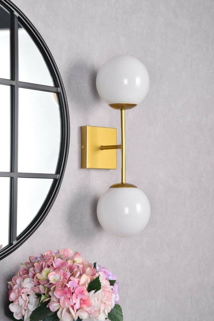 Lighting Neri 2-Light Brass Wall Sconce 20 in Glass Shade (1 of 9)