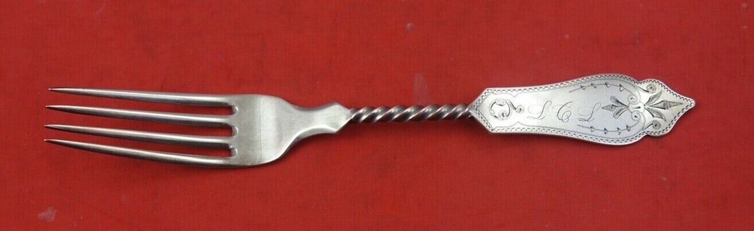 Duhme Brite Cut sterling fork twisted handle 7 1/4 monogrammed (1 of 2)