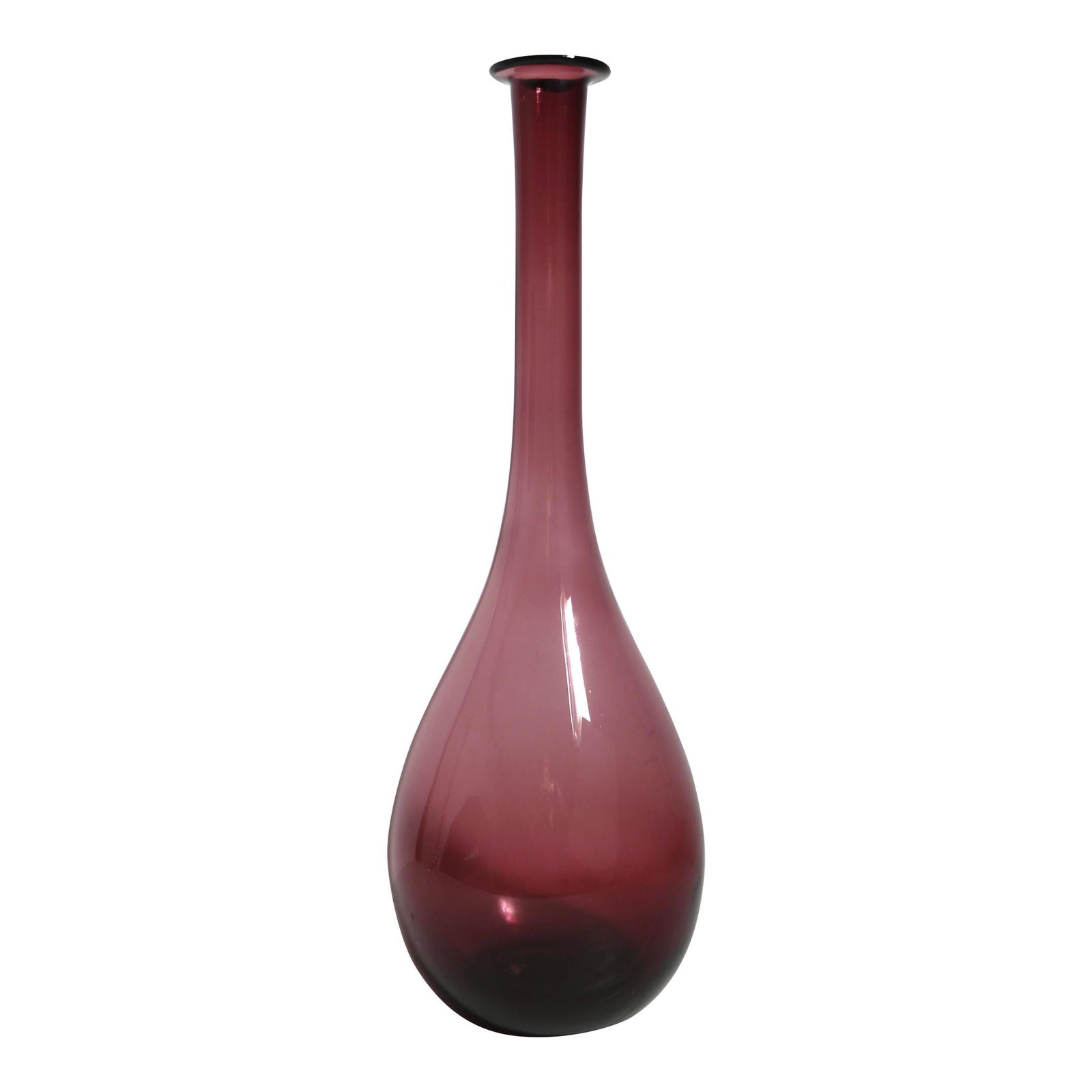 Vintage Purple Murano Art Glass Vase Made in Italy 18 Inches: Vintage Purple Murano Art Glass Vase Made in Italy 18 Inches This elegant Murano glass vase, dating back to the 1970s, showcases a chic elongated design. Crafted from transparent purple glass, it feat