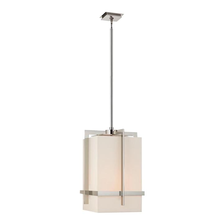 Milo Pendant Light by Visual Comfort in Polished Nickel with Linen Shade: Milo Pendant Light by Visual Comfort in Polished Nickel with Linen Shade Illuminate your space with the Milo Large Pendant, a stunning blend of classic and modern design. Crafted in polished nickel, t