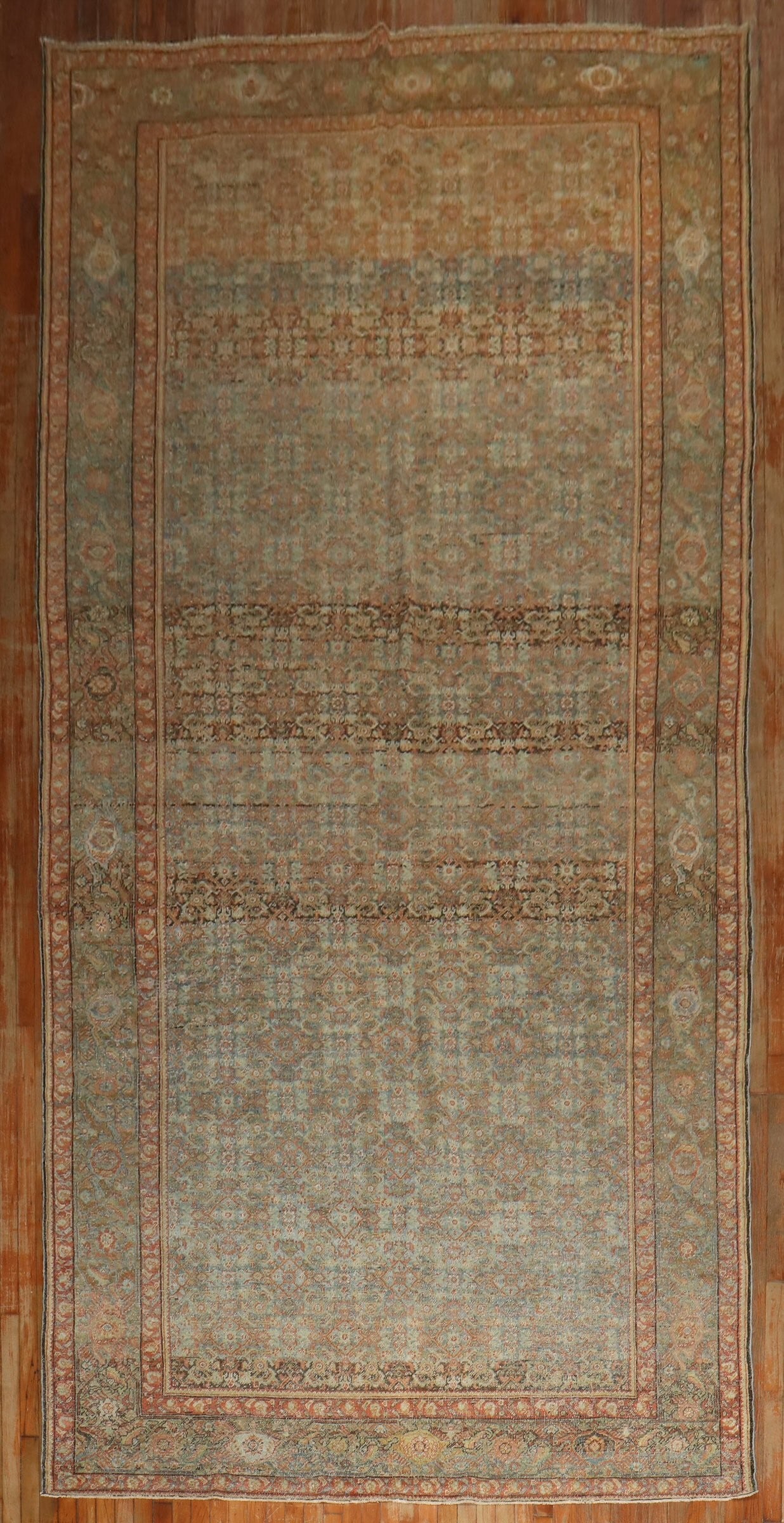 7' 2" x 16' 10" Persian Fereghan Gallery Rug: 7' 2" x 16' 10" Persian Fereghan Gallery Rug Late 19th century Persian Fereghan gallery corridor rug in earth-tone colors with an evenly worn appearance. This pre-owned piece has a faded, shabby chic 