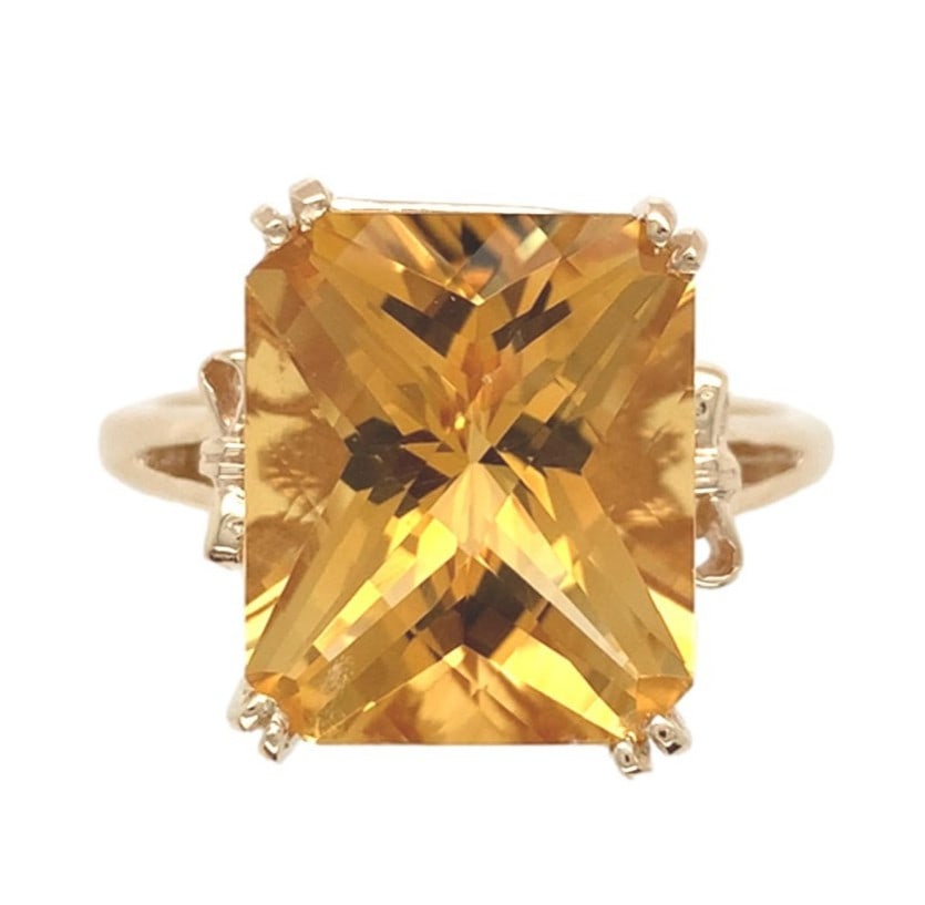 14k Yellow Gold Citrine Bow Motif Ring 7.97 Carat Size 10 (1 of 10)