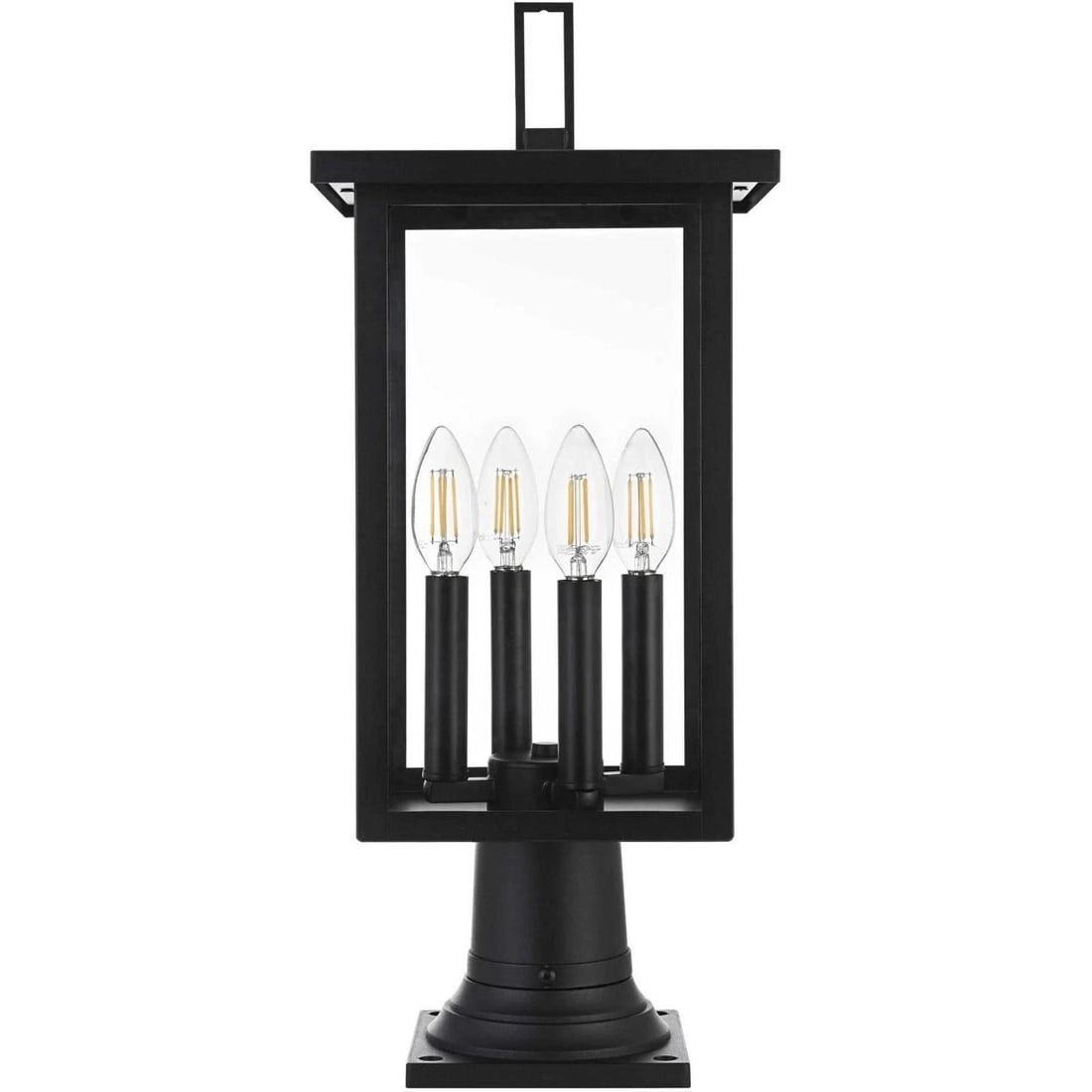 Sheridan 4 Light Black Iron Glass Outdoor Wall Lantern 21: Sheridan 4 Light Black Iron Glass Outdoor Wall Lantern 21 This large outdoor pole light fixture features a classic black finish and clear glass panels, offering a traditional look for porches, patios,