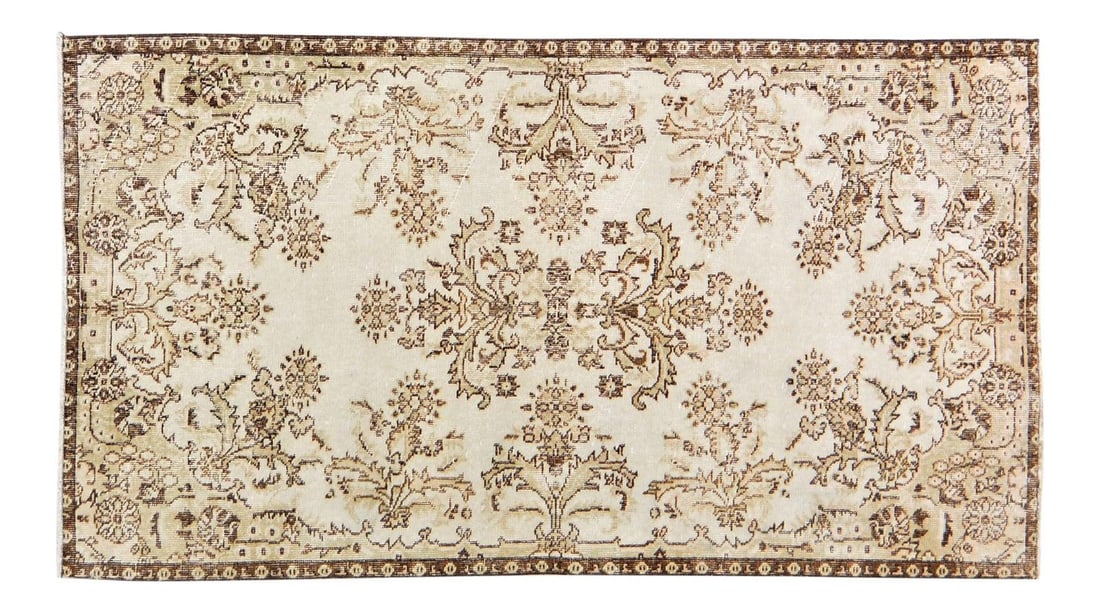 Hand Knotted Anatolian Whitewash Wool Runner Rug 3'9 x 6'10 Fine Weave: Hand Knotted Anatolian Whitewash Wool Runner Rug 3'9 x 6'10 Fine Weave This vintage Turkish Anatolian runner rug features a hand-knotted construction with a fine weave and organic wool material. The r