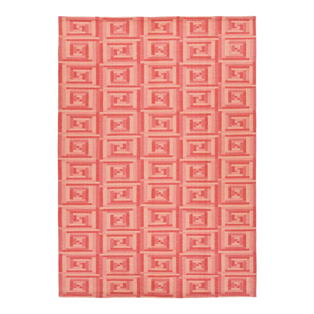 10 x 14 Pink Scandinavian Wool Rug with Geometric Design: 10 x 14 Pink Scandinavian Wool Rug with Geometric Design Transform your living space with this exquisite 10' x 14' Contemporary Scandinavian Style Wool Rug. Crafted from 100% wool, this rug combines m