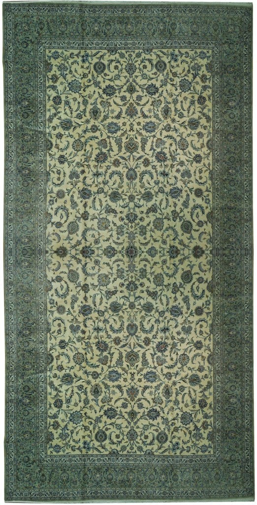 Signed Persian Kashan Rug 11.8 x 23.3 Handmade Iran Kork Wool: Signed Persian Kashan Rug 11.8 x 23.3 Handmade Iran Kork Wool Free continental US Shipping This authentic Persian Kashan rug is a monumental hand-knotted piece measuring 11.8 x 23.3 feet, signed by a 