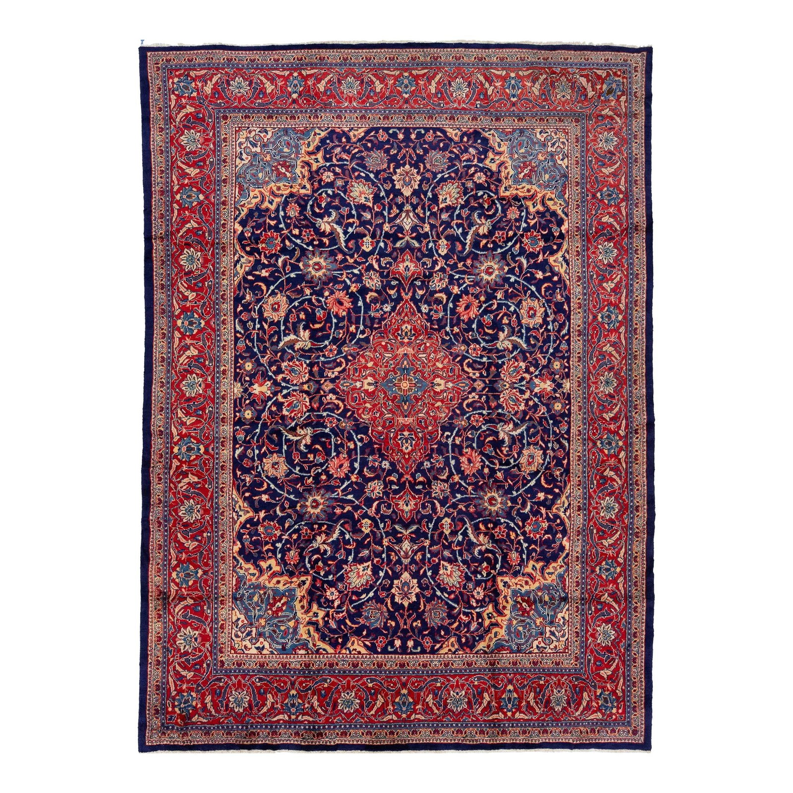 Vintage Mahal Blue Wool Rug 9'8 x 13'6 Medallion Design: Vintage Mahal Blue Wool Rug 9'8 x 13'6 Medallion Design Enhance your living space with this exquisite Vintage Mahal Hand Knotted Wool Rug, featuring a rich blue field adorned with intricate medallion 