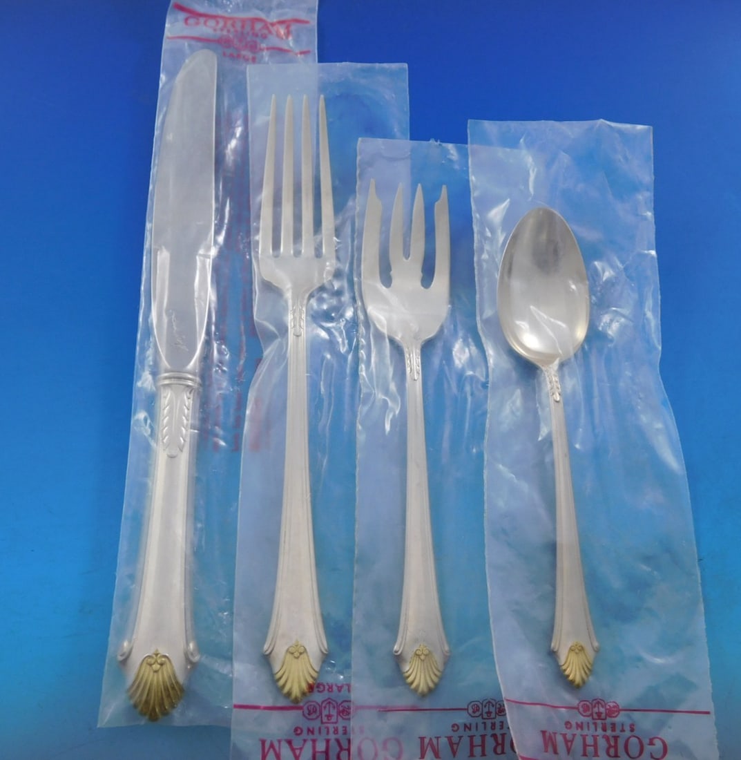 32 Piece Gorham Edgemont Gold Sterling Flatware Service for 8 Set: 32 Piece Gorham Edgemont Gold Sterling Flatware Service for 8 Set A 32-piece Edgemont Gold flatware set by Gorham in sterling silver, introduced in 1987 and made in the United States. The set features