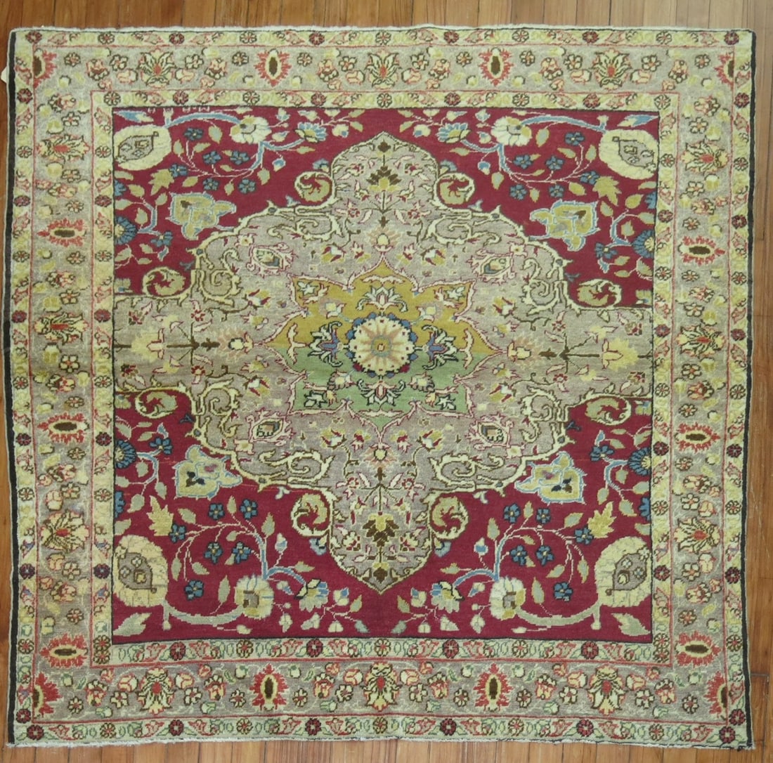 4' x 4' 4" Early 20th Century Turkish Sivas Square Rug: 4' x 4' 4" Early 20th Century Turkish Sivas Square Rug Early 20th century Turkish Sivas rug in a square format. This pre-owned piece features the traditional Sivas style and is categorized as a small 