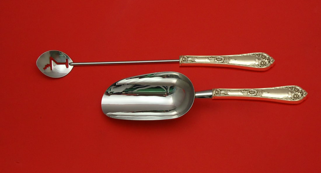 Wellesley International Sterling Silver Bar Set 2pc Martini Spoon Ice Scoop (1 of 1)