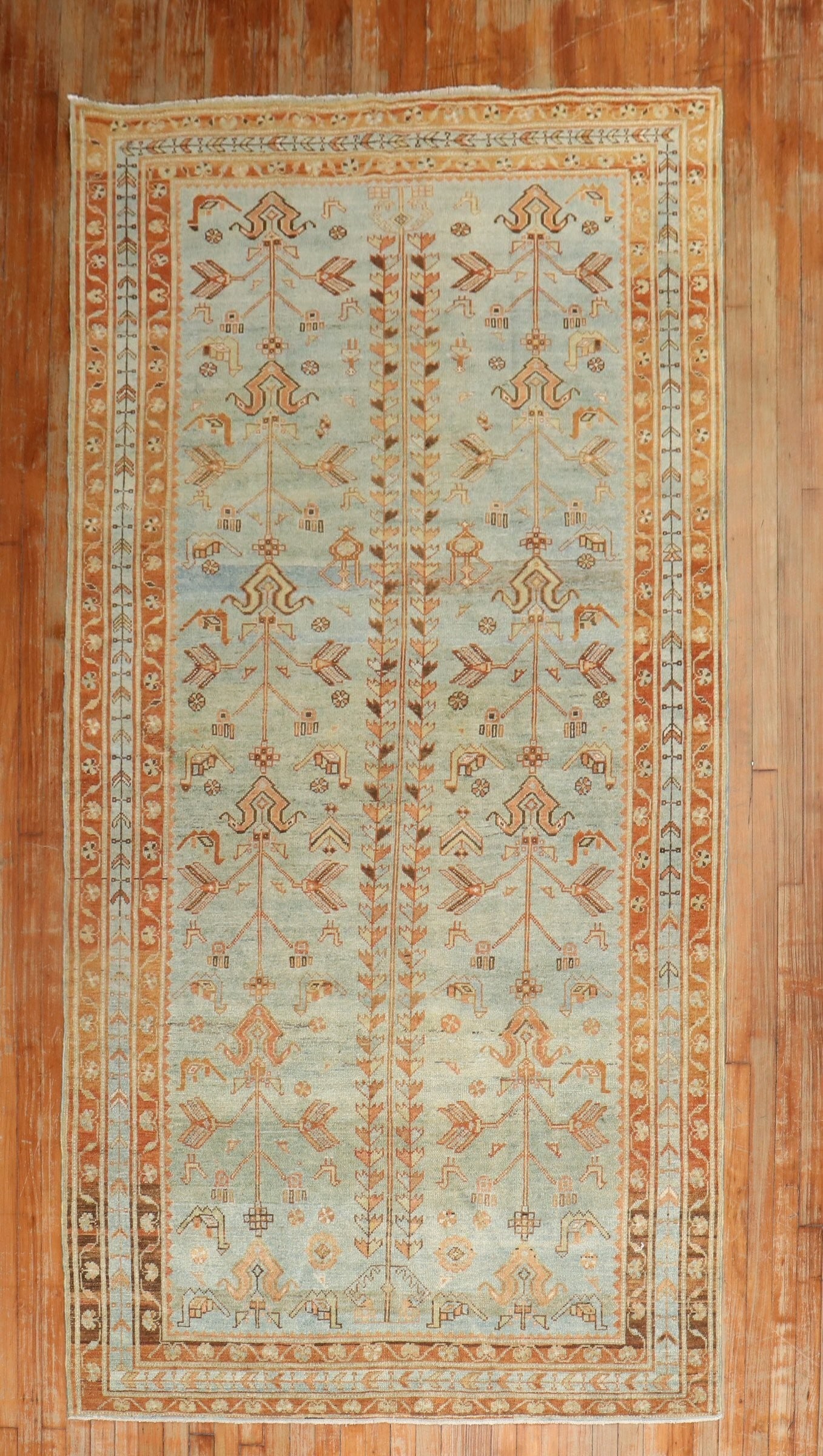 5' x 9' 6" Malayer Northwest Persian Area Rug: 5' x 9' 6" Malayer Northwest Persian Area Rug Early 20th century Northwest Persian Malayer rug with an intricate geometric design. This pre-owned area rug presents a blue-toned field with muted accent