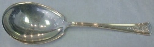 Dominick and Haff Virginia 19 Sterling Silver Berry Serving Spoon 8": Dominick and Haff Virginia 19 Sterling Silver Berry Serving Spoon 8" Large sterling silver berry spoon in the Virginia 19 Engraved pattern by Dominick & Haff. It is monogrammed, with monos varying, an
