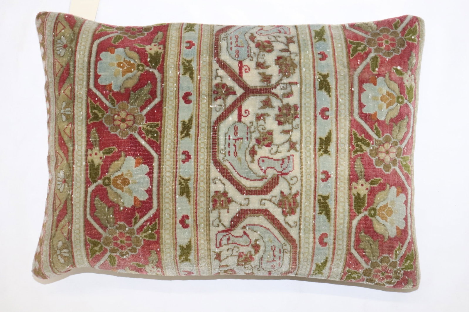 Indian Lahore Rug Border Pillow 1' 4" x 1' 11": Indian Lahore Rug Border Pillow 1' 4" x 1' 11" Pre-owned pillow made from the border of an old Indian Larestan rug. Specifications Item Type: Pillow Material: Made from the border of an old Indian Lar