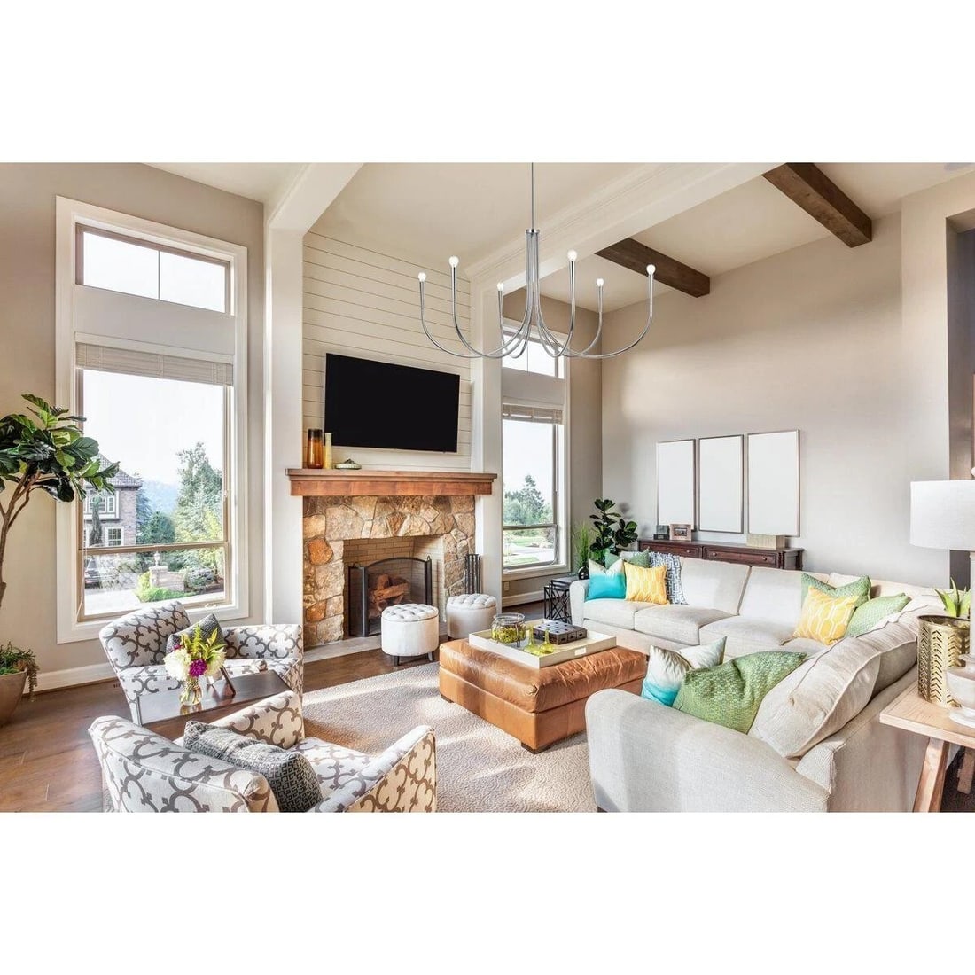 Living District 6-Light Chrome Chandelier Modern Farmhouse 50": Living District 6-Light Chrome Chandelier Modern Farmhouse 50" Illuminate your space with this stunning 6-light chandelier, designed in a modern farmhouse style with a sleek chrome finish. Perfect for