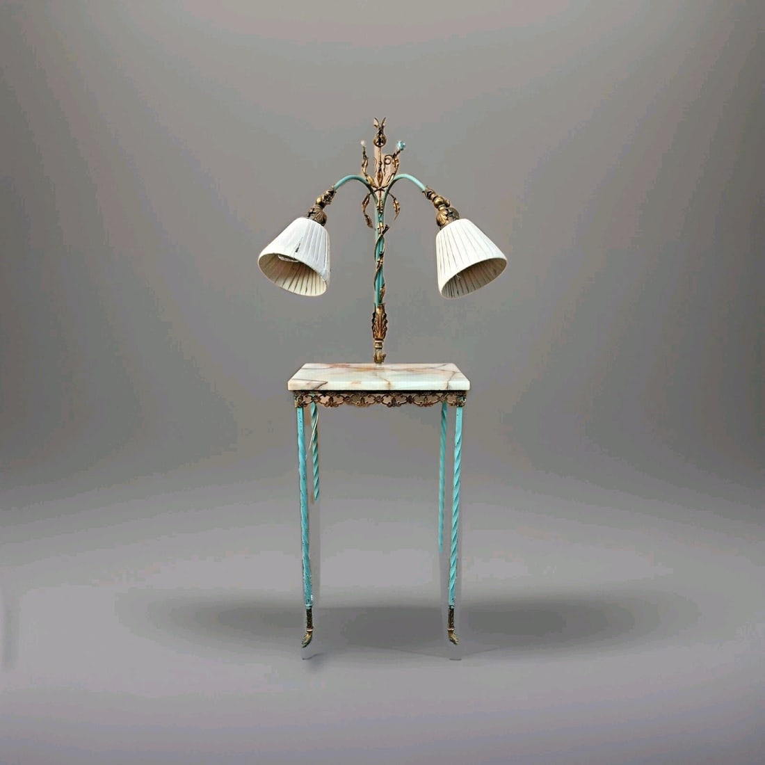 Crest Spanish Revival Bronze Onyx Telephone Lamp Table 53 inches: Crest Spanish Revival Bronze Onyx Telephone Lamp Table 53 inches Antique Crest combination table lamp in Spanish Revival style, designed as a reception telephone table or stand. This original vintage 