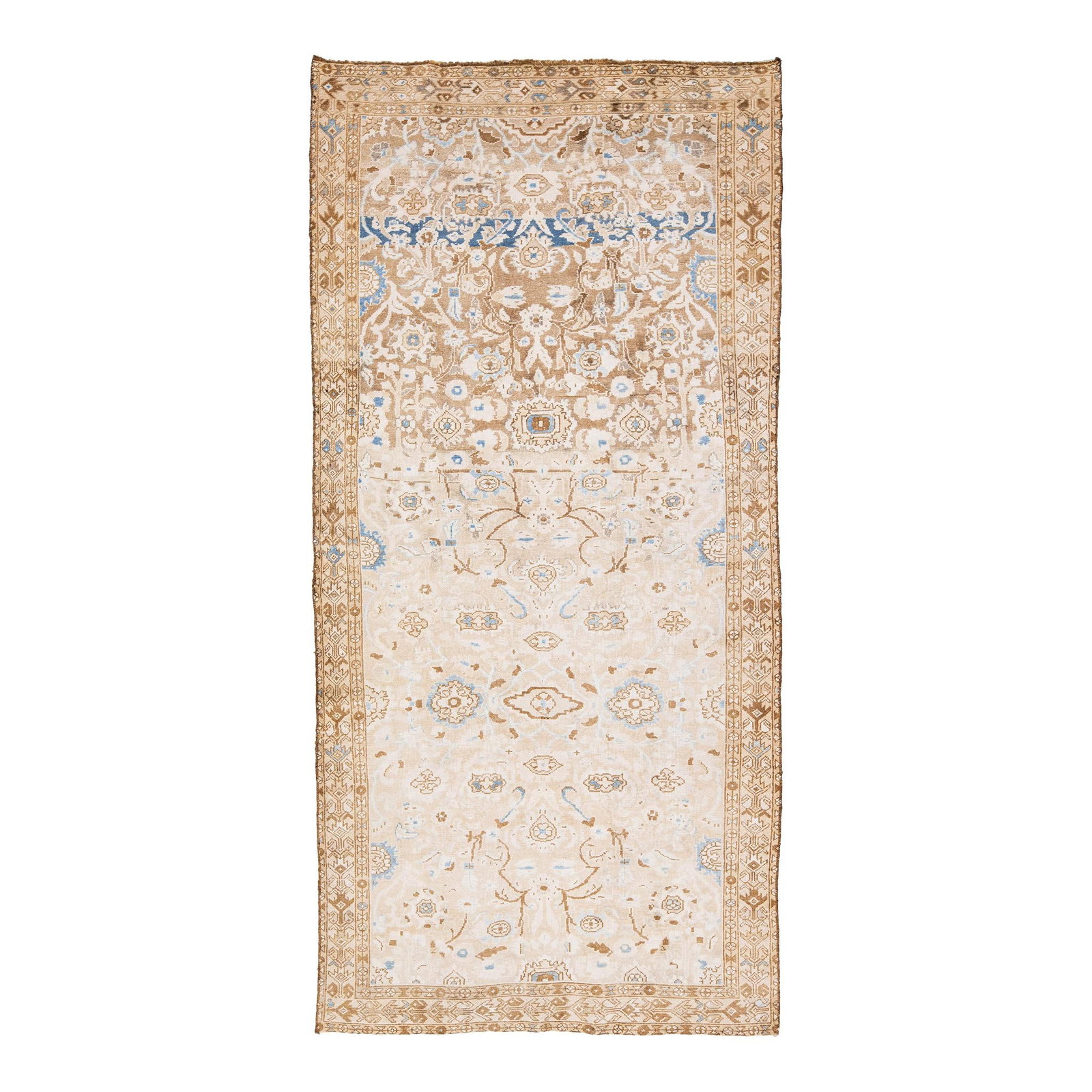 Vintage Persian Malayer Handmade Floral Beige Wool Runner 4'9 x 10': Vintage Persian Malayer Handmade Floral Beige Wool Runner 4'9 x 10' Explore this exquisite vintage Persian Malayer handmade wool runner, featuring a charming shabby chic design. The rug showcases a be