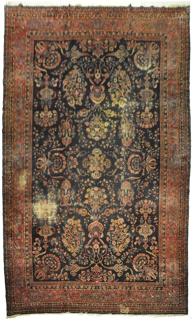 Midnight Blue Antique Persian Kermanshah Lavar Rug 11.5 x 18.5 Handmade (1 of 6)
