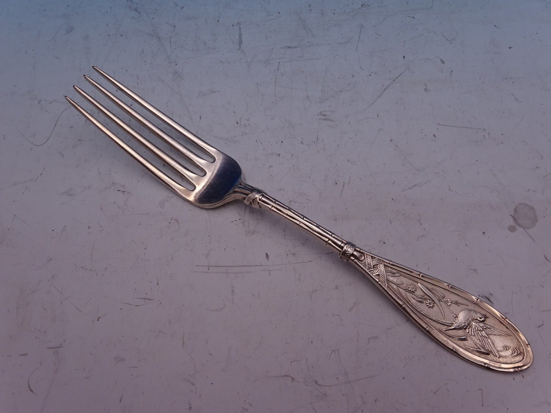Sterling Silver Dinner Fork Japanese Pattern by Whiting 7 5/8 Inch: Sterling Silver Dinner Fork Japanese Pattern by Whiting 7 5/8 Inch This exquisite dinner fork features the renowned Japanese pattern by Whiting Manufacturing Company. Crafted from high-quality sterlin