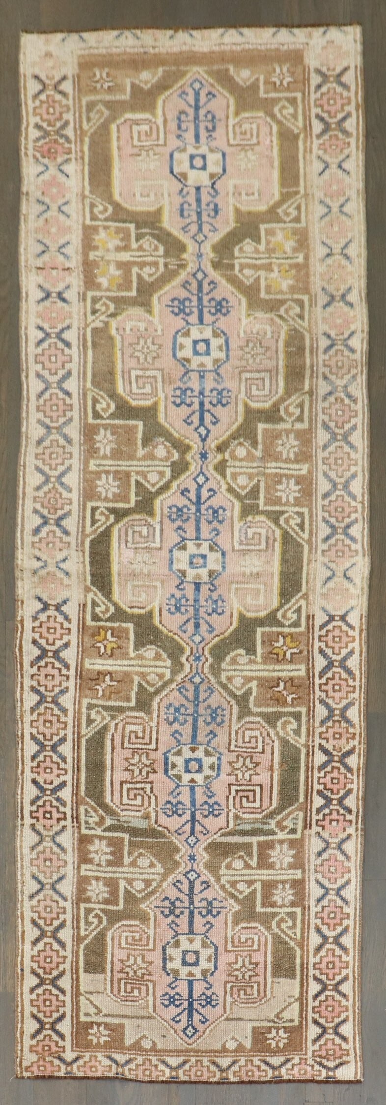 2' 5" x 6' 9" Vintage Anatolian Turkish Runner Rug: 2' 5" x 6' 9" Vintage Anatolian Turkish Runner Rug Vintage mid-20th-century Turkish Anatolian runner in a narrow, short format. This pre-owned piece is identified as an Anatolian runner. Specification