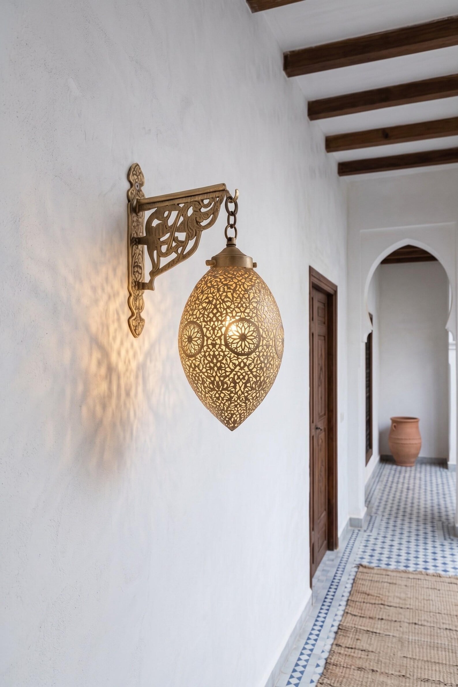 Moroccan Brass Teardrop Wall Lantern Sconce (1 of 4)