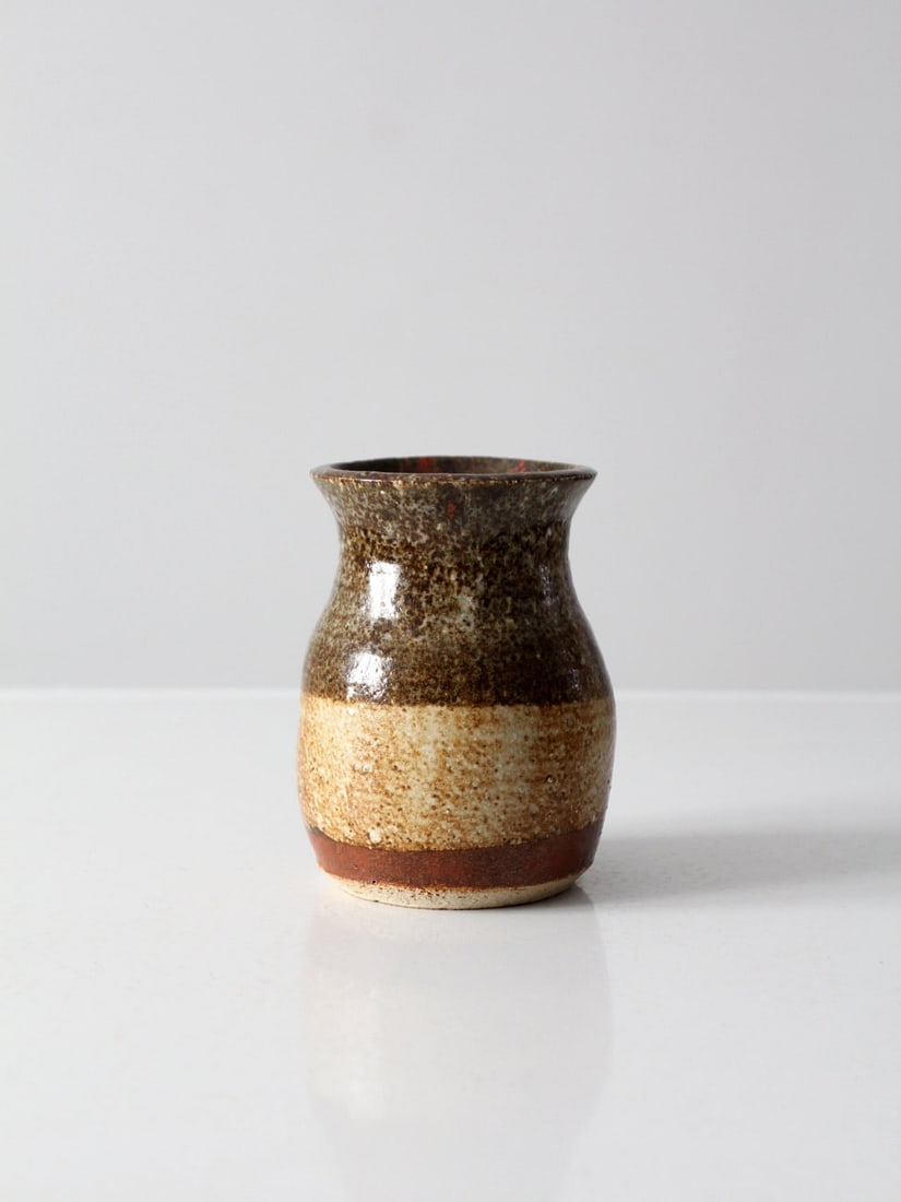 1976 Vintage Studio Pottery Vase Signed Three-Tone Brown Glaze (1 of 9)