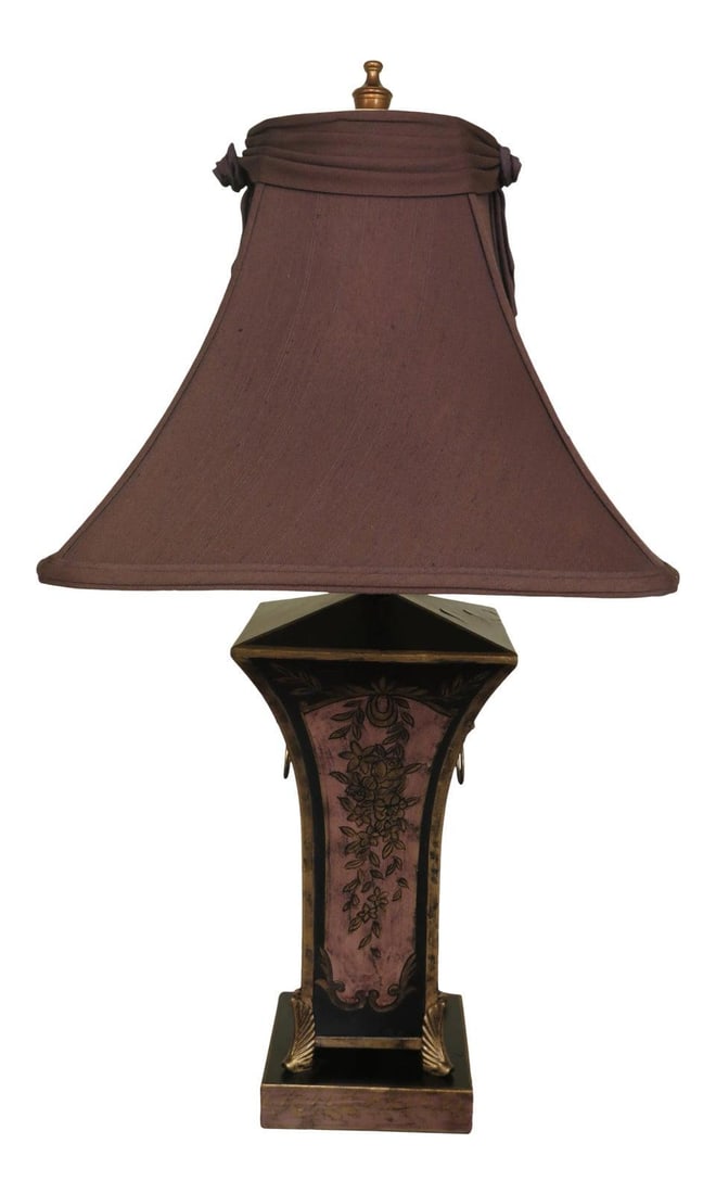 Regency Toleware Lamp Brown Decorated 27 Inches Tall (1 of 9)