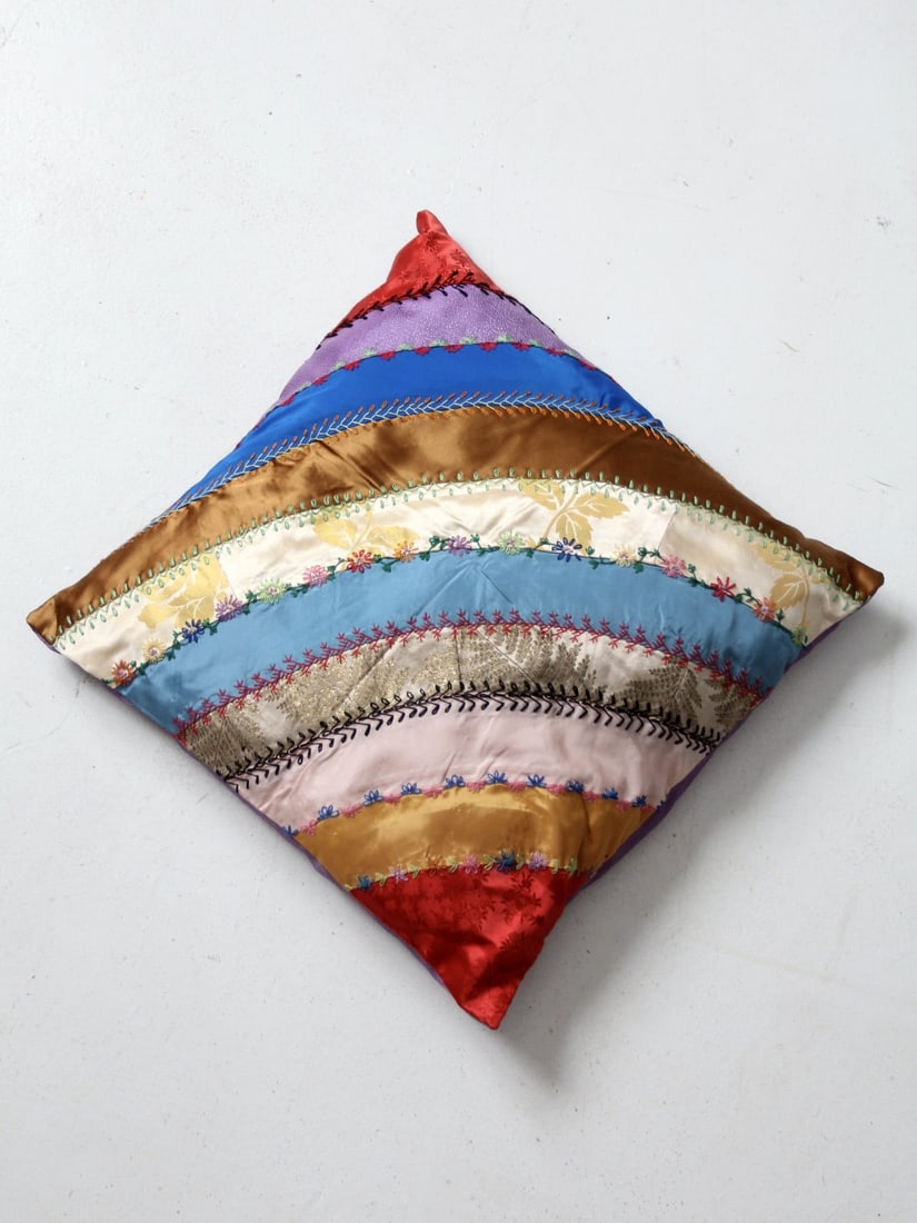 Vintage Victorian Rainbow Crazy Quilt Throw Pillow 17.5x17.25 (1 of 11)