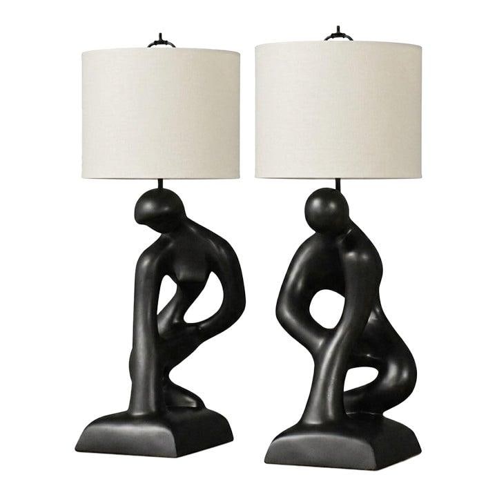 Pair of Black Ceramic Table Lamps by Leo Middleman Sculptureline (1 of 7)