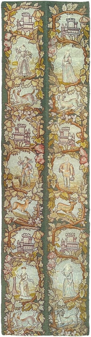 English wool silk needlepoint tapestry human figures 2 x 7 ft (1 of 11)