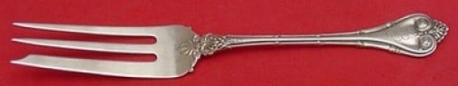 Whiting Empire Sterling Silver 3 Tine Pie Fork 6 3/4: Whiting Empire Sterling Silver 3 Tine Pie Fork 6 3/4 Sterling silver pie fork in the Empire pattern by Whiting, also known as New Empire. This 3-tine fork measures 6 3/4 inches and is monogrammed, wit
