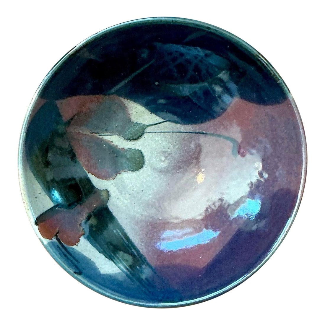 Handmade Midcentury Studio Pottery Bowl With Abstract Glaze 10.5 Inch: Handmade Midcentury Studio Pottery Bowl With Abstract Glaze 10.5 Inch This vintage studio pottery bowl showcases a hand-thrown form with a painterly, abstract design in deep earth tones, including oxb