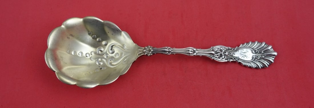 Whiting Radiant Sterling Silver Berry Spoon 8 1/4" Monogrammed Antique: Whiting Radiant Sterling Silver Berry Spoon 8 1/4" Monogrammed Antique Introducing the exquisite Radiant Berry Spoon by Whiting, a stunning serving piece crafted from high-quality sterling silver. Thi