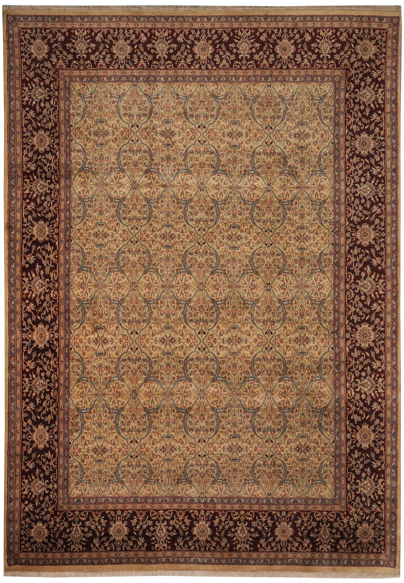 9 x 12 Jaipur Hand-Knotted Rug Gold Brown Quality Wool Floral Design: 9 x 12 Jaipur Hand-Knotted Rug Gold Brown Quality Wool Floral Design Free continental US Shipping This 9 x 12 hand-knotted Jaipur rug is expertly crafted from 100% natural wool, offering a luxurious a