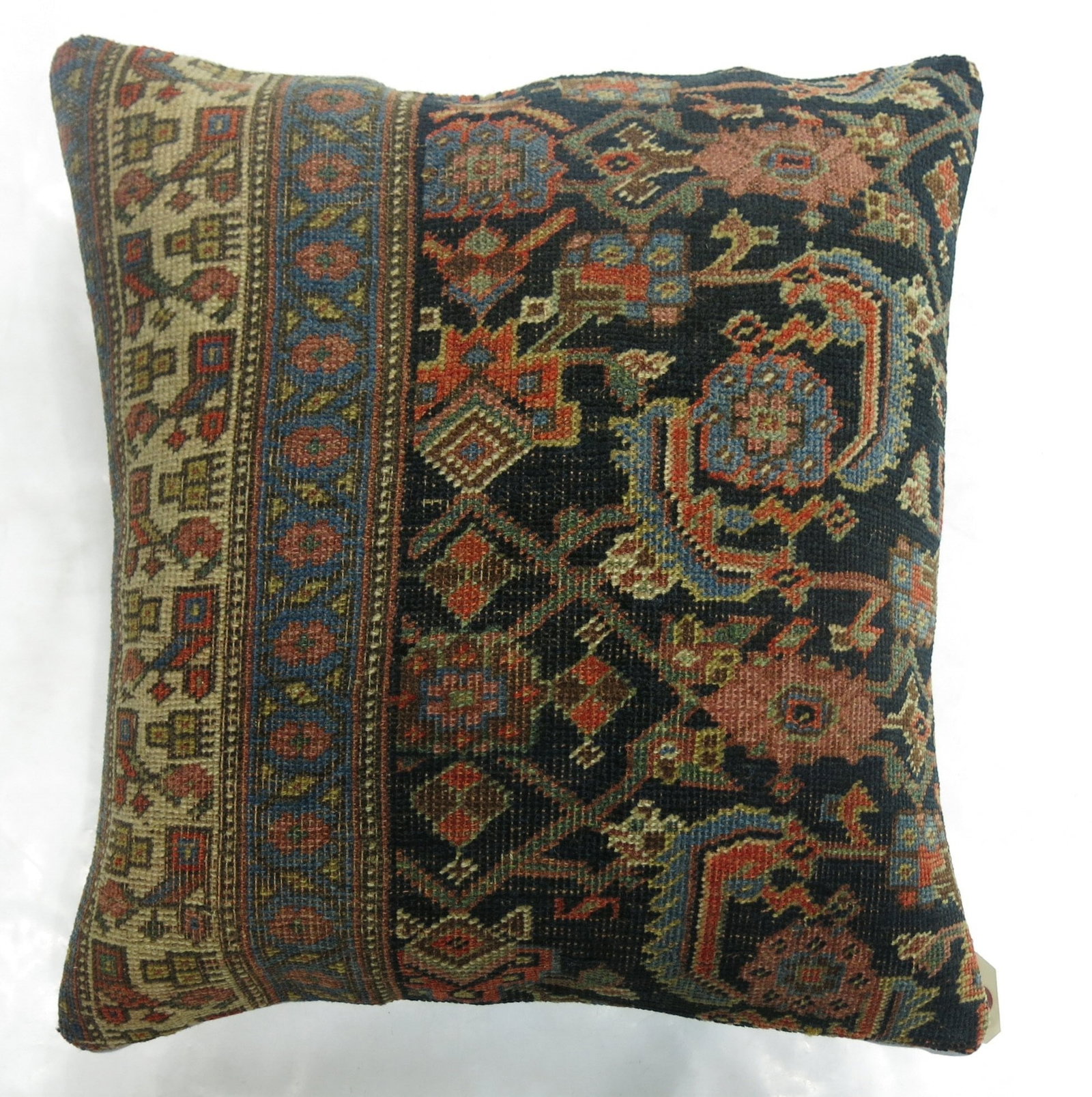 Early 20th Century Persian Bidjar Pillow 1' 8" x 1' 8": Early 20th Century Persian Bidjar Pillow 1' 8" x 1' 8" Decorative pillow made from an early 20th century Persian Bidjar rug. This pre-owned piece retains the character of its source textile and offers