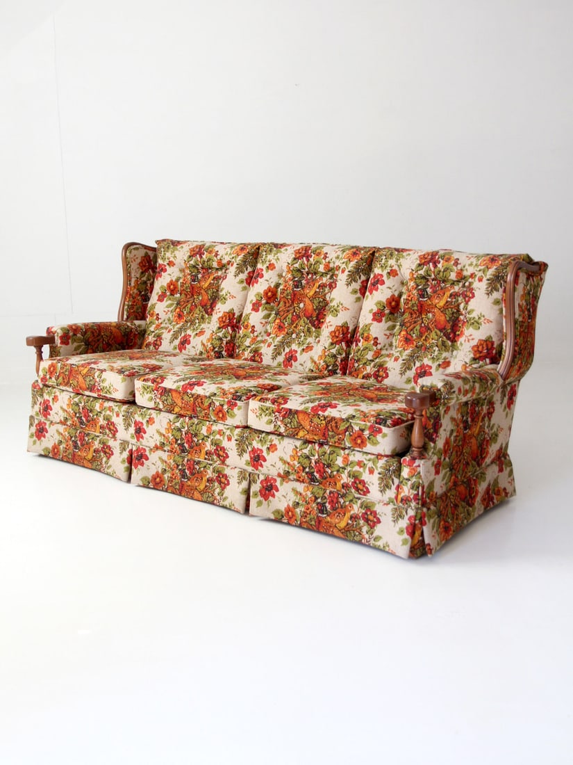 81 inch Colonial Revival sofa with pheasant floral upholstery (1 of 18)