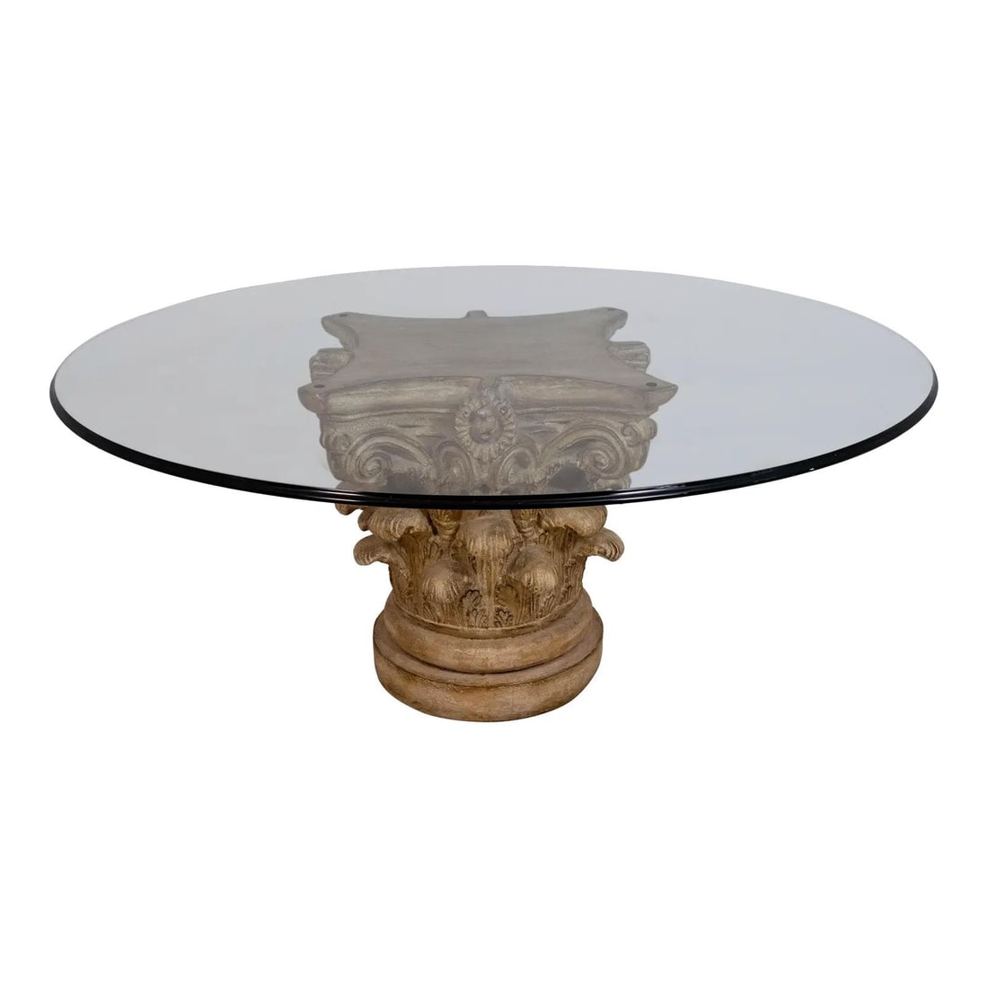 Ornate Round Glass Dining Table with Column Base (1 of 10)