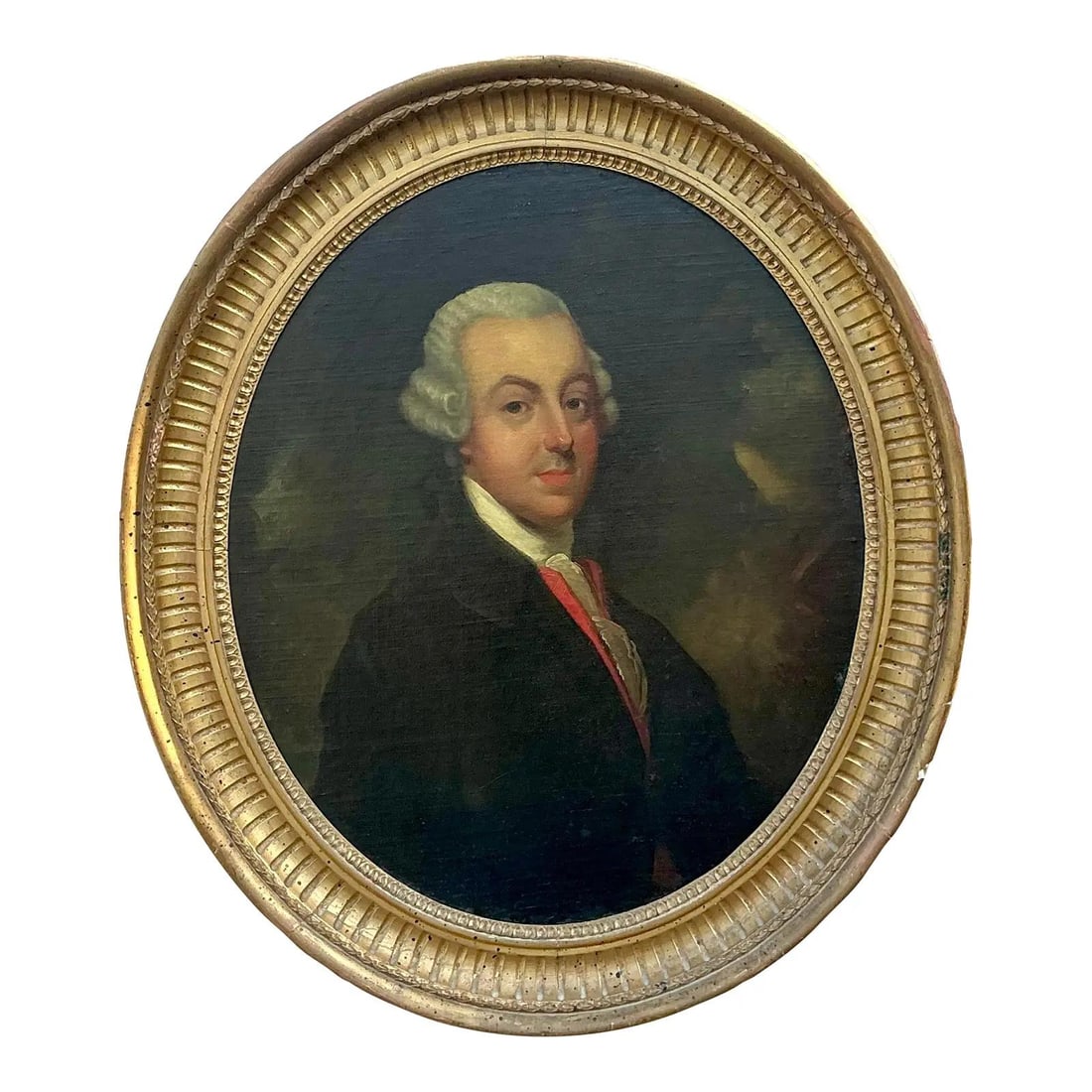 18th Century English Oil Portrait of Noble Gentleman in Giltwood Frame: 18th Century English Oil Portrait of Noble Gentleman in Giltwood Frame Elevate your decor with this exquisite vintage oil painting, an original portrait of a noble gentleman from the 18th century. Thi