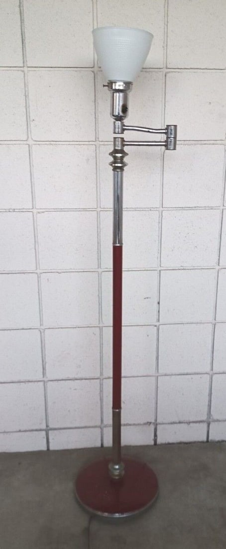 American Art Deco Chrome Floor Lamp Red Swing Arm 53 Inches (1 of 10)