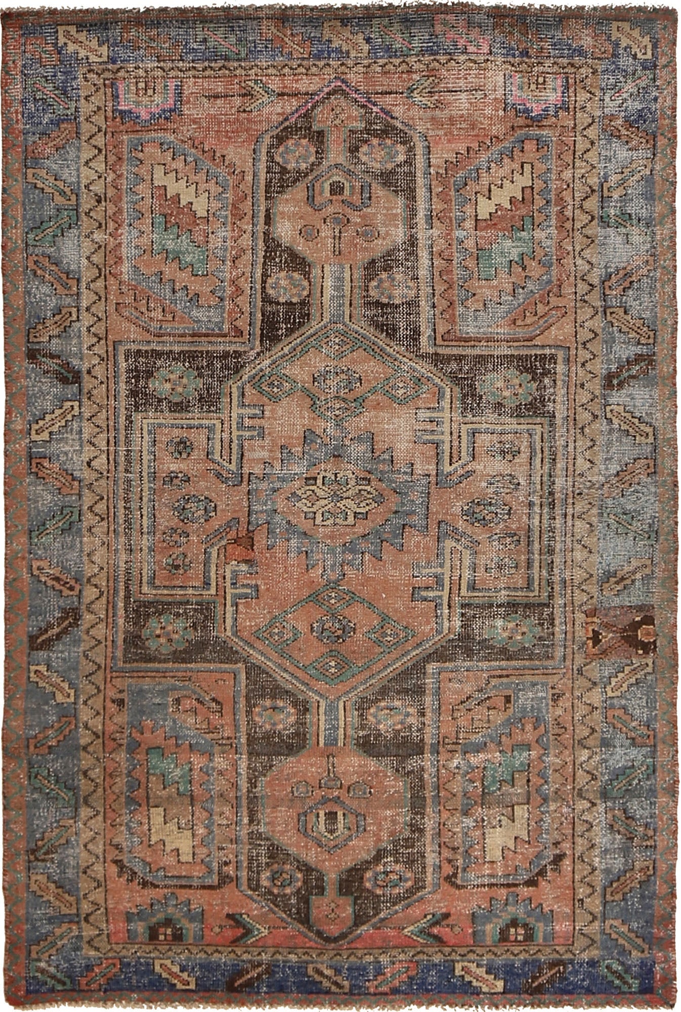 4.0 x 6.1 Handmade Persian Vintage Geometric Rug: 4.0 x 6.1 Handmade Persian Vintage Geometric Rug Free continental US Shipping This exquisite Persian vintage geometric handmade rug features a low pile, measuring 4.0 x 6.1 feet. Crafted with attentio