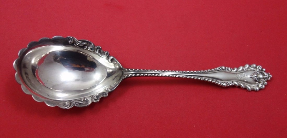 Dominick & Haff Mazarin Sterling Silver Fluted Preserve Spoon 7.5": Dominick & Haff Mazarin Sterling Silver Fluted Preserve Spoon 7.5" Presenting a stunning Mazarin pattern serving spoon by Dominick & Haff, crafted from high-quality sterling silver. This elegant prese