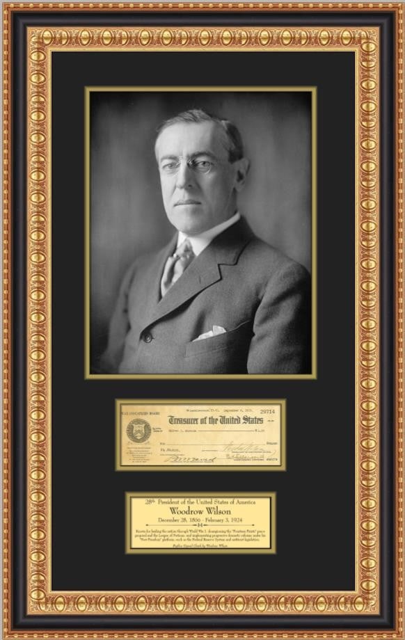 Woodrow Wilson Framed Facsimile Check and Portrait Historical Display (1 of 4)