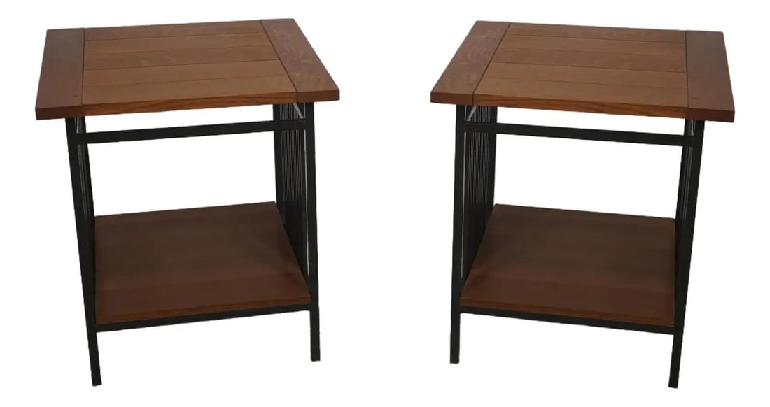 Pair Mission Oak Lamp Tables with Iron Bases (1 of 10)