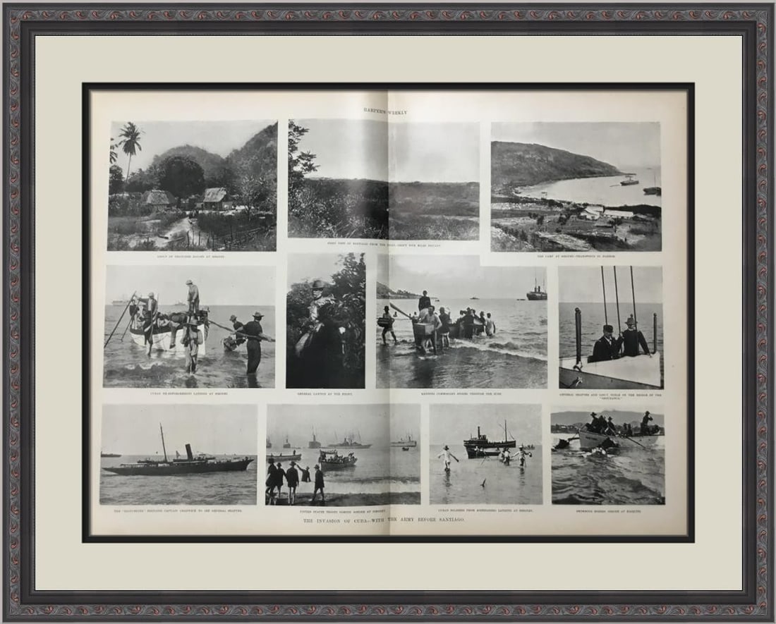 Framed 1898 Harper's Weekly Cuba invasion feature (1 of 2)