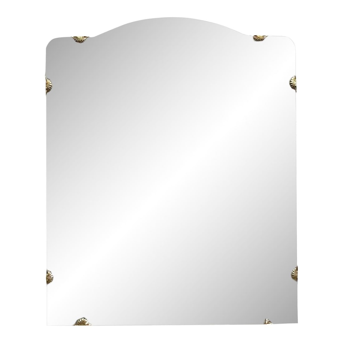 Vintage Regency Shield Mirror with Gold Tone Accents 39 x 48: Vintage Regency Shield Mirror with Gold Tone Accents 39 x 48 Presenting a stunning vintage Regency mirror that features an elegant shield-shaped design with a gracefully curved top and decorative gold